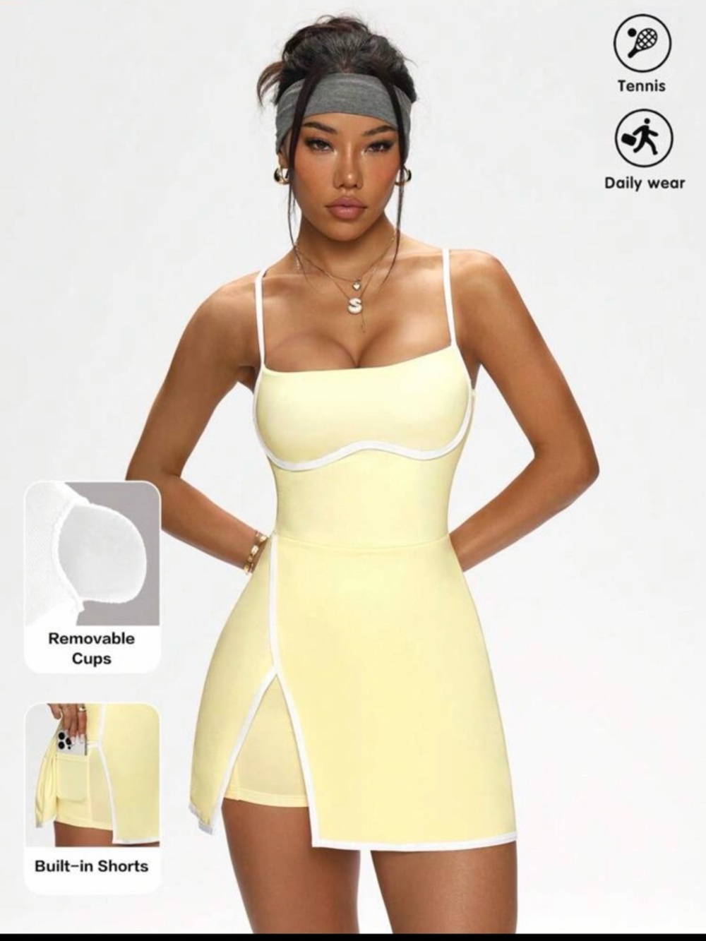 Yellow Tennis Dress with White Trim